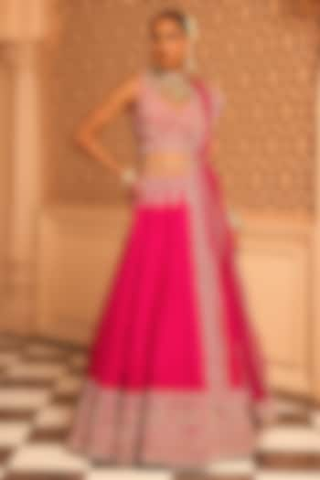 Hot Pink Raw Silk Zardosi & Dabka Embroidered Wedding Lehenga Set by Sheetal Batra at Pernia's Pop Up Shop