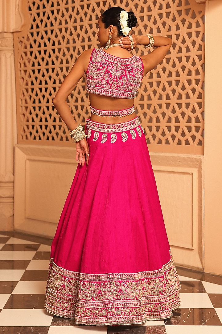 Hot Pink Raw Silk Zardosi & Dabka Embroidered Wedding Lehenga Set by Sheetal Batra at Pernia's Pop Up Shop