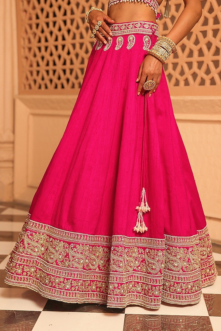 Hot Pink Raw Silk Zardosi & Dabka Embroidered Wedding Lehenga Set by Sheetal Batra at Pernia's Pop Up Shop