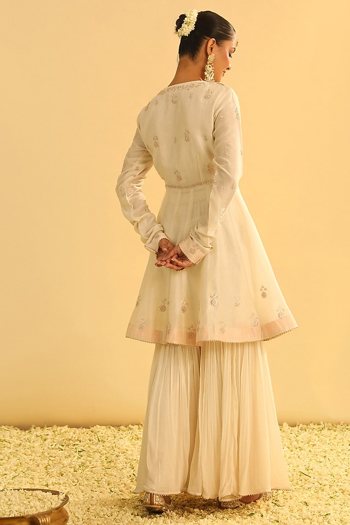 Daisy Ivory Georgette Kashmiri Tilla Embroidered Gharara Set by Sheetal Batra at Pernia's Pop Up Shop