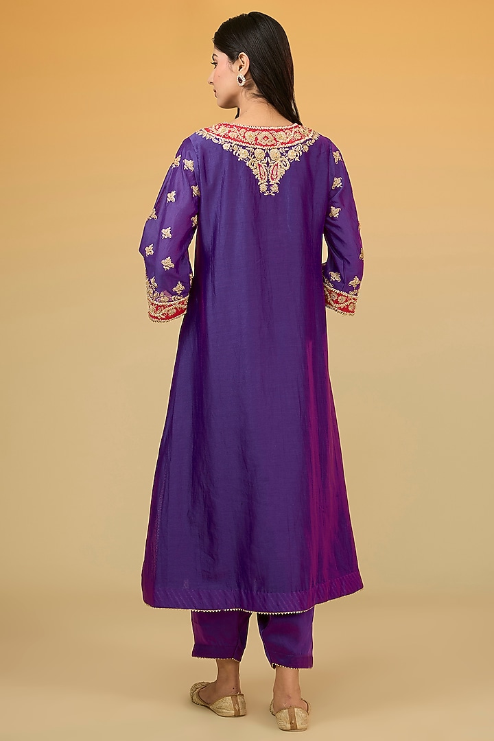 Purple Silk Chanderi Banarasi Gota Hand Embroidered Kurta Set by Sheetal Batra at Pernia's Pop Up Shop