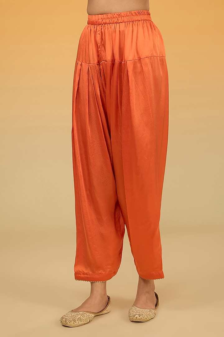 Orange Silk Chanderi Banarasi Gota Hand Embroidered A-Line Kurta Set by Sheetal Batra at Pernia's Pop Up Shop