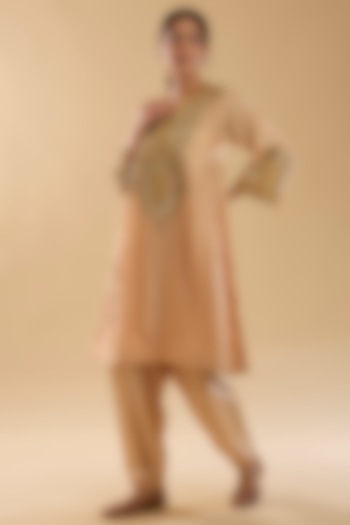 Rose Pink Silk Chanderi Kashmiri Tilla Embroidered Kurta Set by Sheetal Batra at Pernia's Pop Up Shop