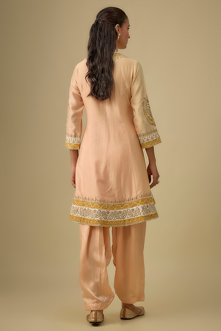 Rose Pink Silk Chanderi Kashmiri Tilla Embroidered Kurta Set by Sheetal Batra at Pernia's Pop Up Shop