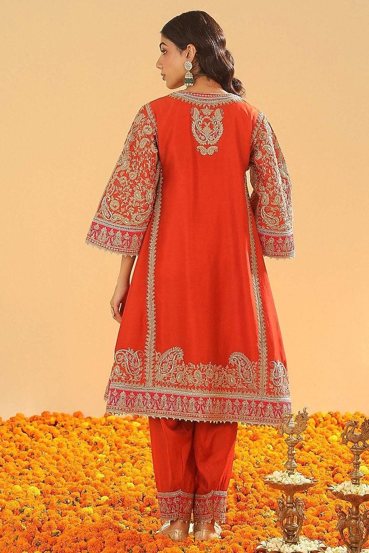 Burnt Orange Silk Chanderi Dabka Embroidered Kurta Set by Sheetal Batra at Pernia's Pop Up Shop