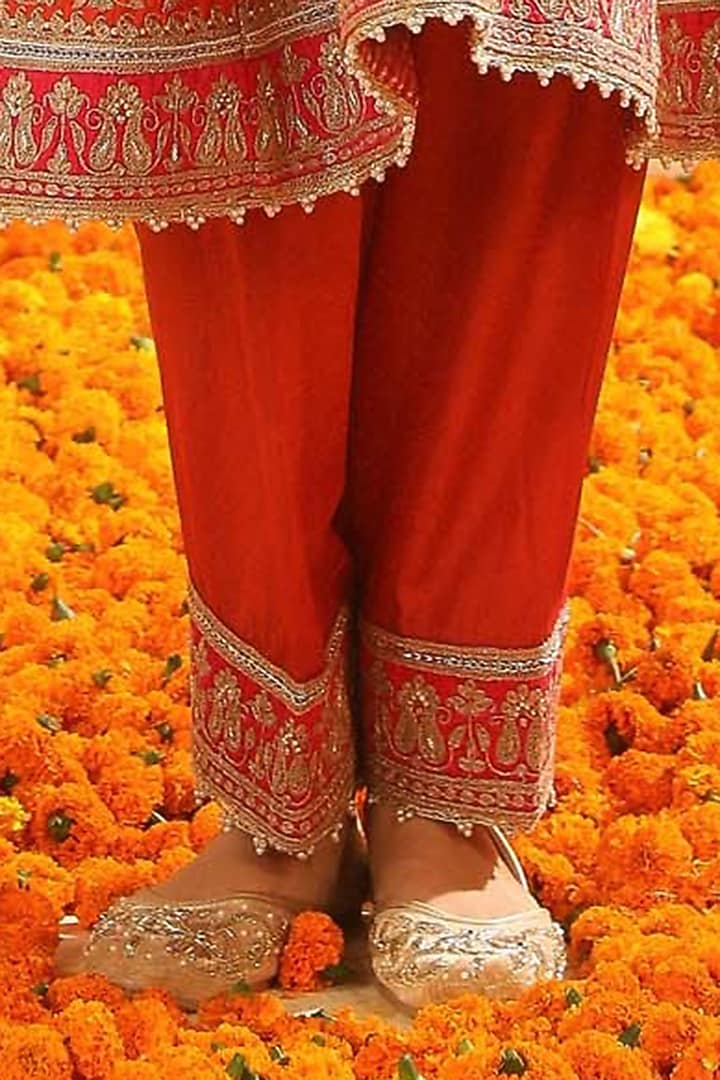 Burnt Orange Silk Chanderi Dabka Embroidered Kurta Set by Sheetal Batra at Pernia's Pop Up Shop