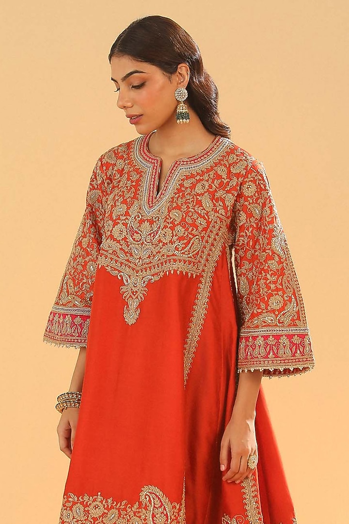 Burnt Orange Silk Chanderi Dabka Embroidered Kurta Set by Sheetal Batra at Pernia's Pop Up Shop