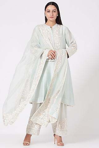 Grey Gota Embellished Short Kurta Set by Sheetal Batra