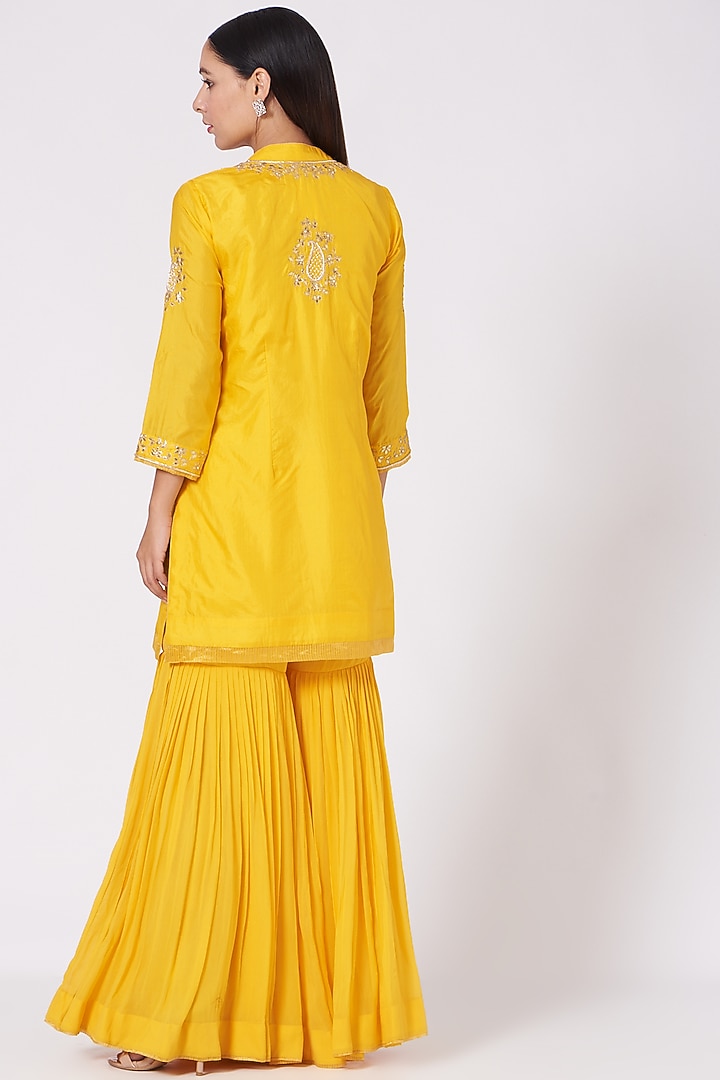 Mustard Georgette Gharara Set by Sheetal Batra at Pernia's Pop Up Shop