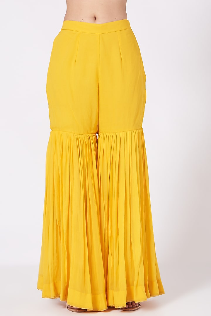 Mustard Georgette Gharara Set by Sheetal Batra at Pernia's Pop Up Shop