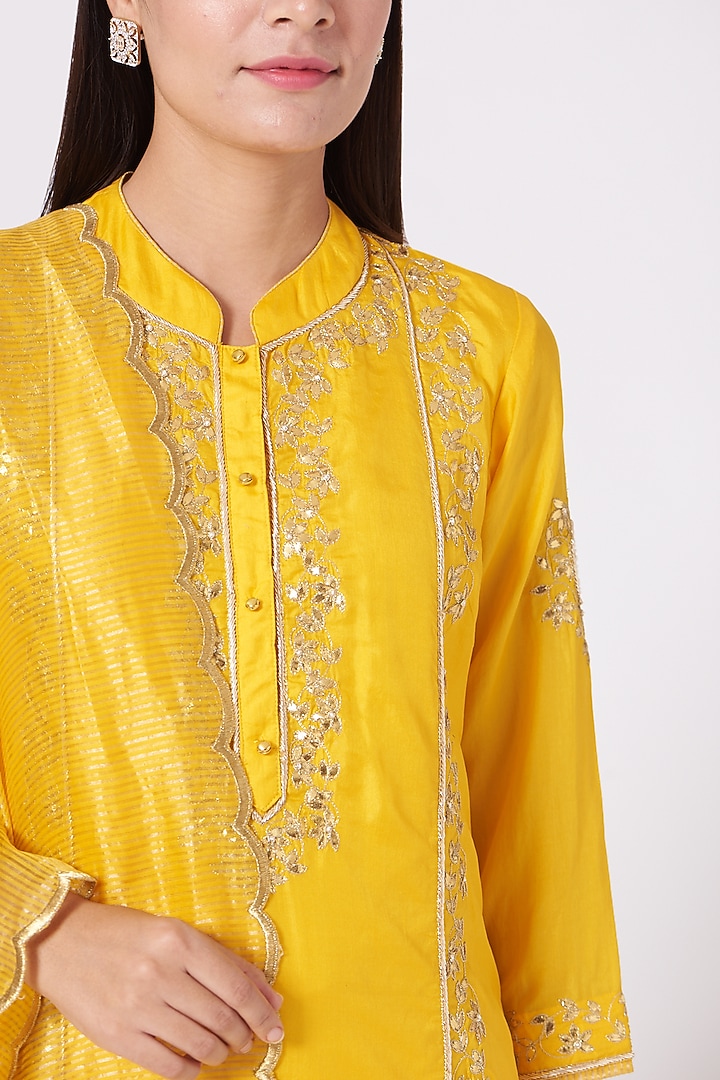 Mustard Georgette Gharara Set by Sheetal Batra at Pernia's Pop Up Shop