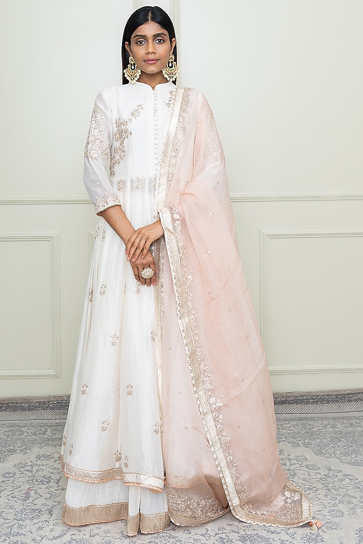 Daisy Ivory Pearl Embroidered Wedding Anarkali Set by Sheetal Batra at Pernia's Pop Up Shop