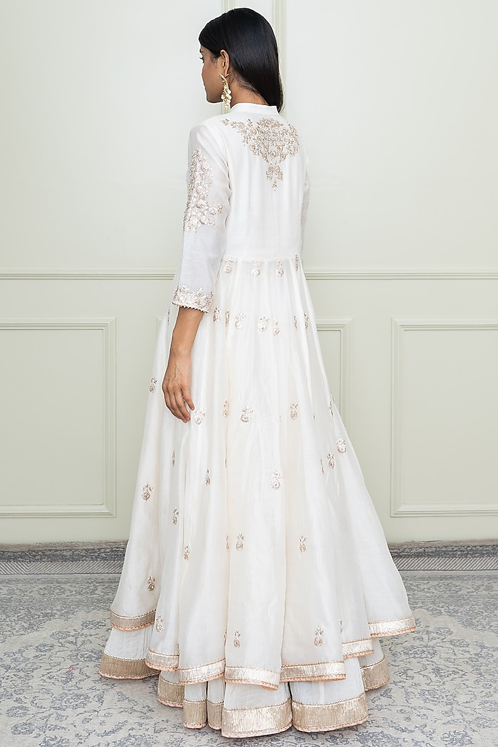 Daisy Ivory Pearl Embroidered Wedding Anarkali Set by Sheetal Batra at Pernia's Pop Up Shop