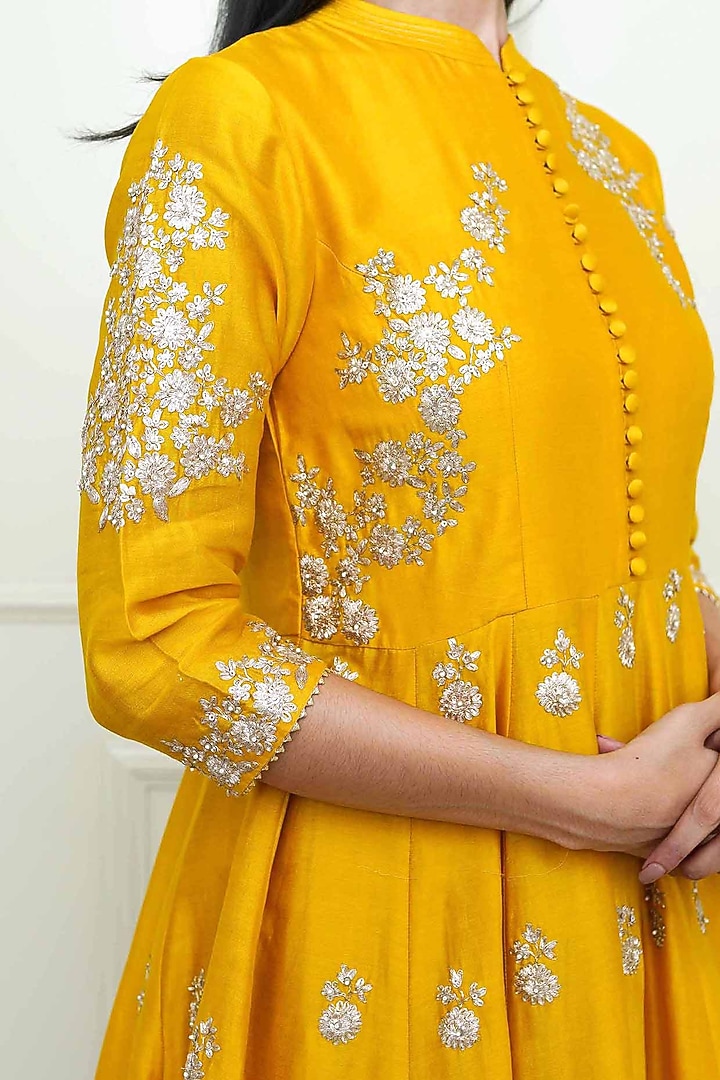 Glaze Mustard Pearl Embroidered Wedding Anarkali Set by Sheetal Batra at Pernia's Pop Up Shop