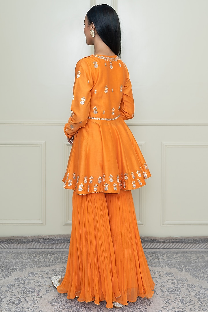 Pumpkin Orange Georgette Gharara Set by Sheetal Batra at Pernia's Pop Up Shop