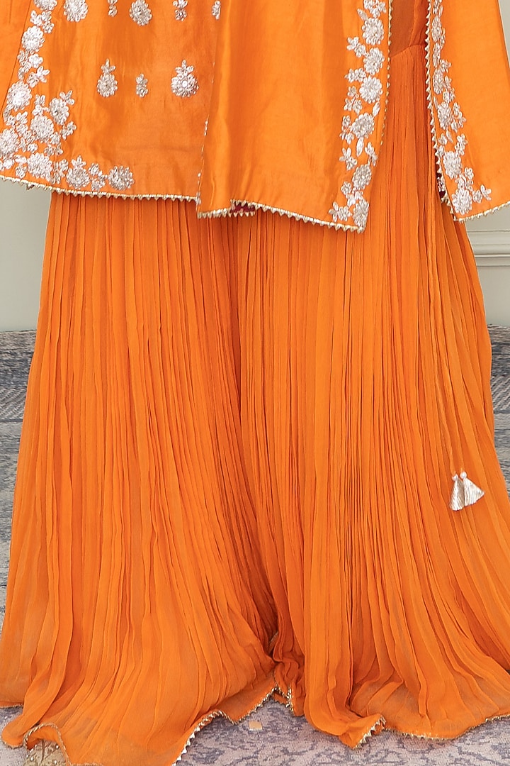 Pumpkin Orange Tilla Embroidered A-Line Kurta Set by Sheetal Batra at Pernia's Pop Up Shop