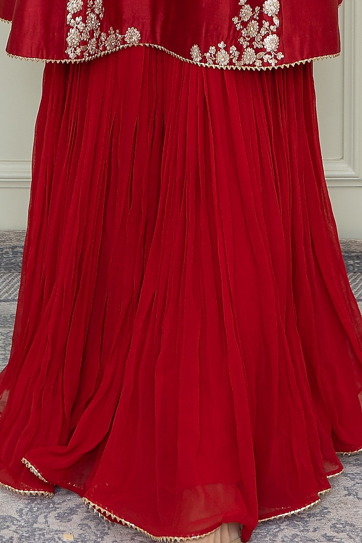 Scarlet Red Georgette Gharara Set by Sheetal Batra at Pernia's Pop Up Shop