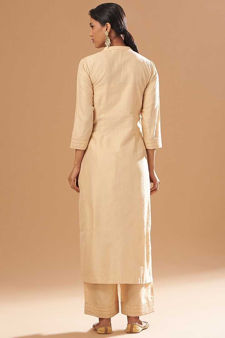Beige Silk Chanderi Kurta Set by Sheetal Batra at Pernia's Pop Up Shop