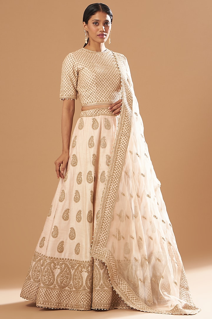 Blush Pink Embroidered Bridal Lehenga Set by Sheetal Batra at Pernia's Pop Up Shop