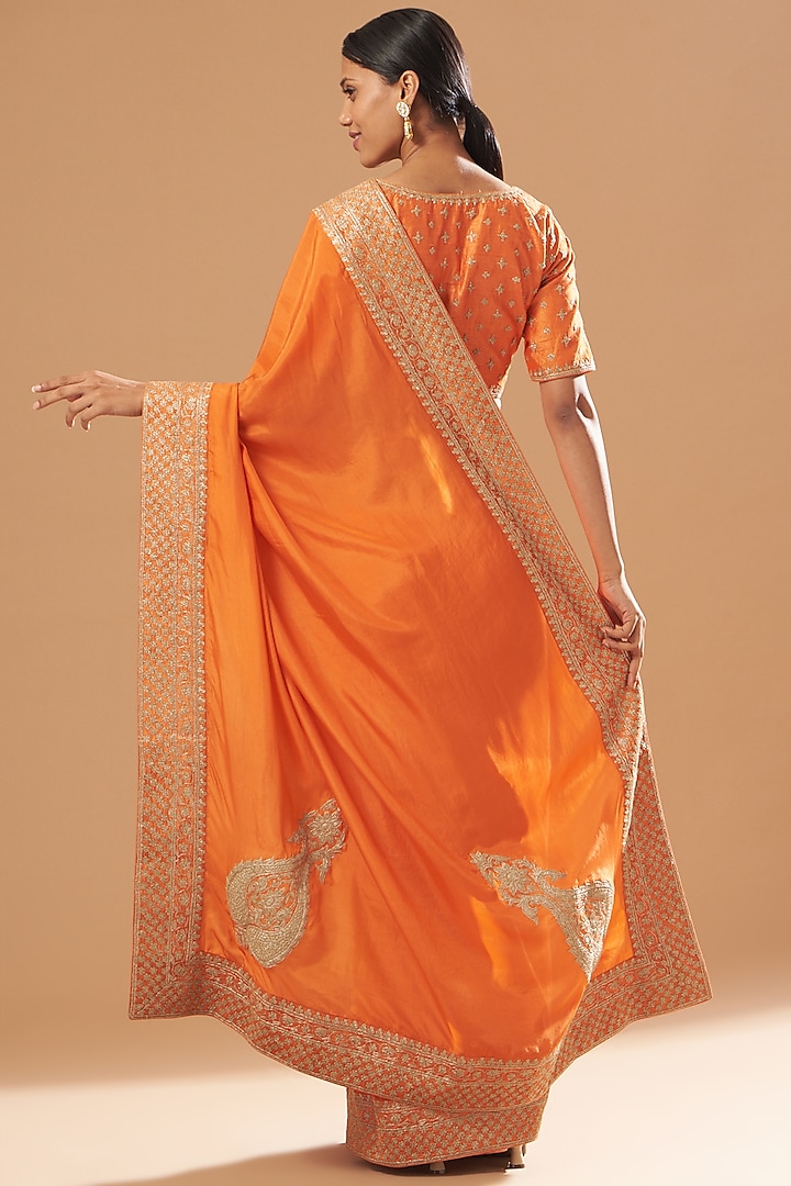 Orange Embroidered Wedding Saree Set by Sheetal Batra at Pernia's Pop Up Shop