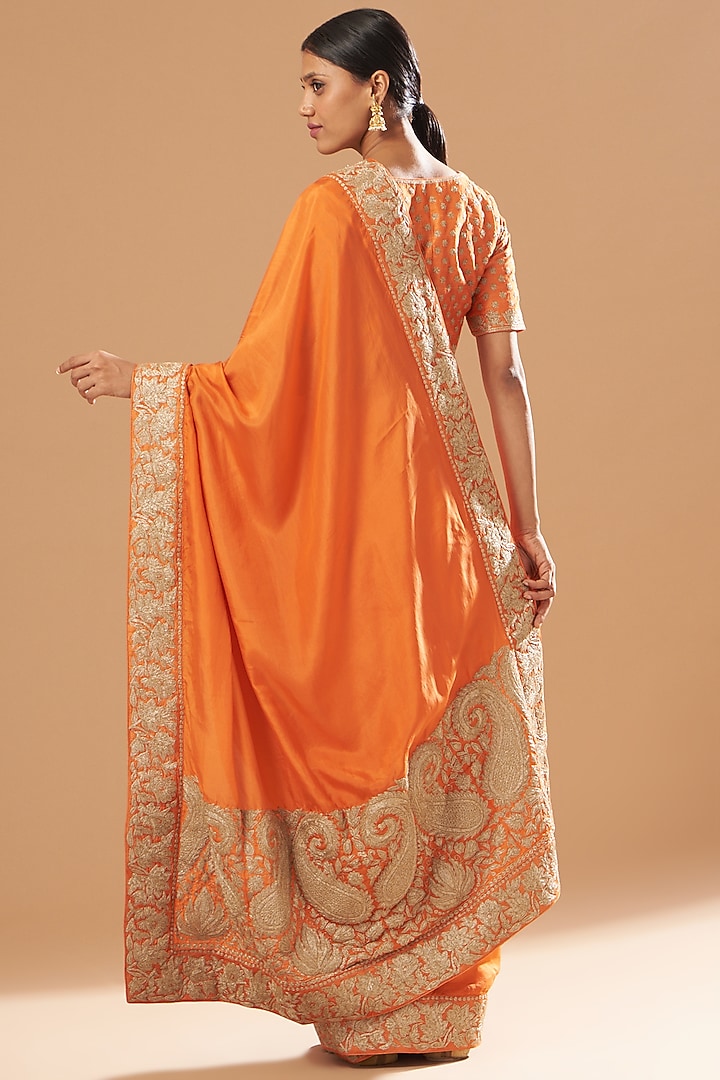 Orange Silk Embroidered Wedding Saree Set by Sheetal Batra at Pernia's Pop Up Shop