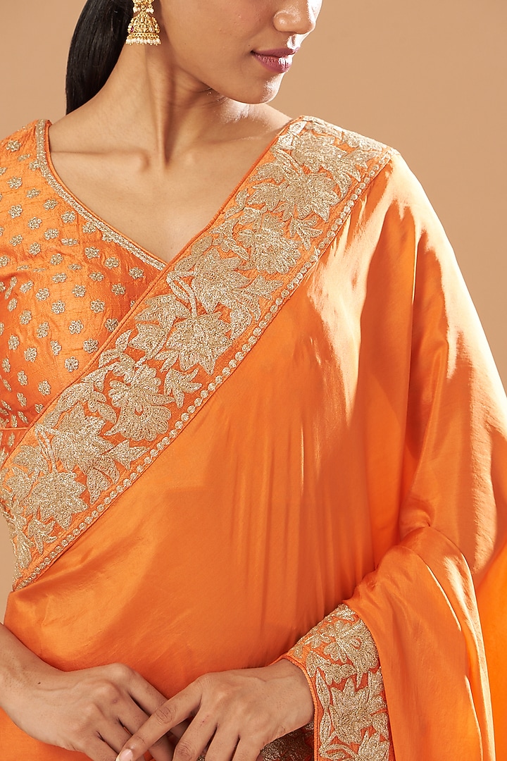 Orange Silk Embroidered Wedding Saree Set by Sheetal Batra at Pernia's Pop Up Shop