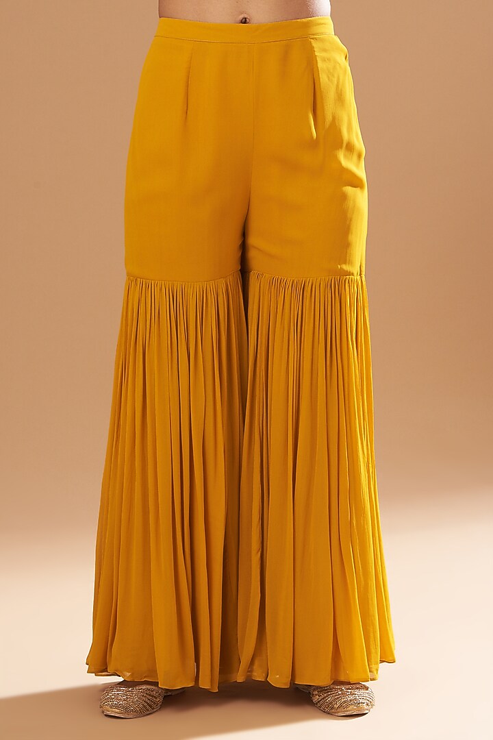 Mustard Pure Silk Gharara Set by Sheetal Batra at Pernia's Pop Up Shop