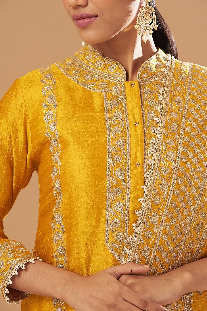 Mustard Pure Silk Gharara Set by Sheetal Batra at Pernia's Pop Up Shop