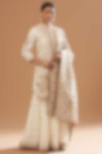 White Pure Silk Gharara Set by Sheetal Batra