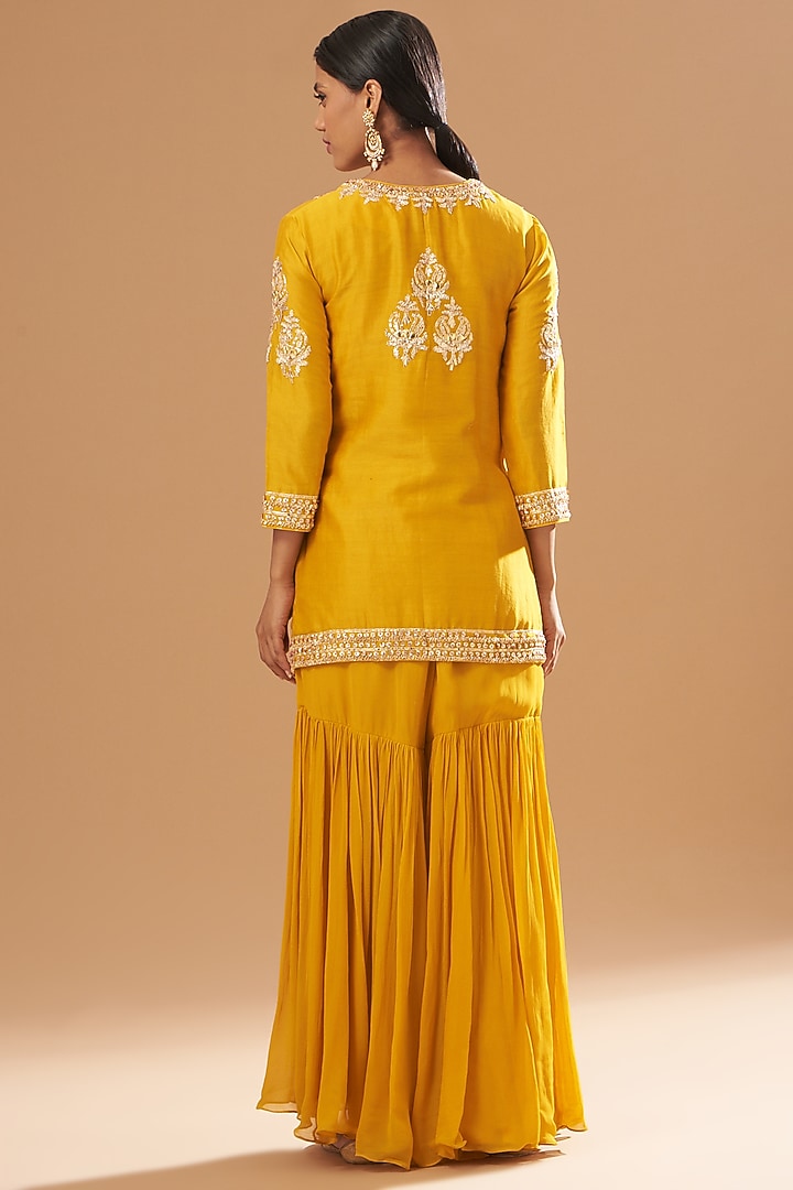 Mustard Silk Chanderi Gharara Set by Sheetal Batra at Pernia's Pop Up Shop