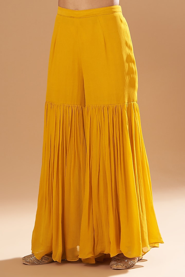 Mustard Silk Chanderi Gharara Set by Sheetal Batra at Pernia's Pop Up Shop