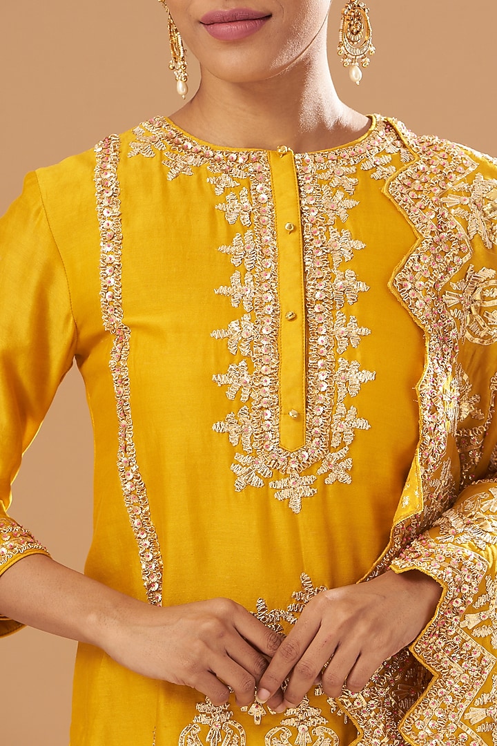 Mustard Silk Chanderi Gharara Set by Sheetal Batra at Pernia's Pop Up Shop