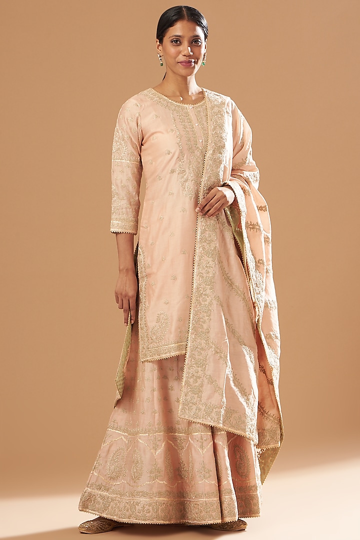 Blush Pink Pure Silk Chanderi Gharara Set by Sheetal Batra at Pernia's Pop Up Shop