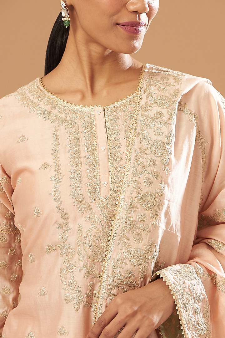 Blush Pink Pure Silk Chanderi Gharara Set by Sheetal Batra at Pernia's Pop Up Shop