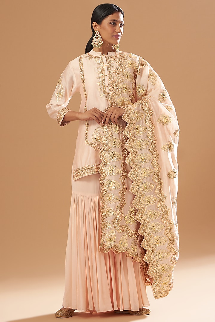 Blush Pink Silk Chanderi Gharara Set by Sheetal Batra at Pernia's Pop Up Shop