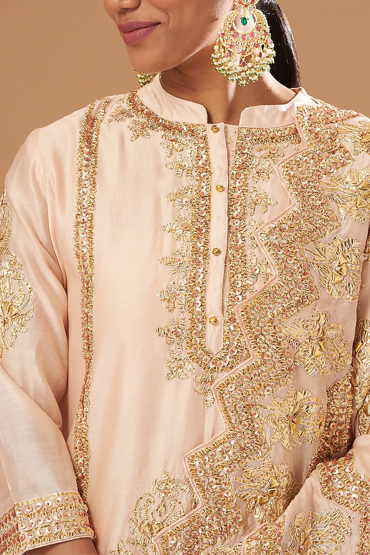 Blush Pink Silk Chanderi Gharara Set by Sheetal Batra at Pernia's Pop Up Shop