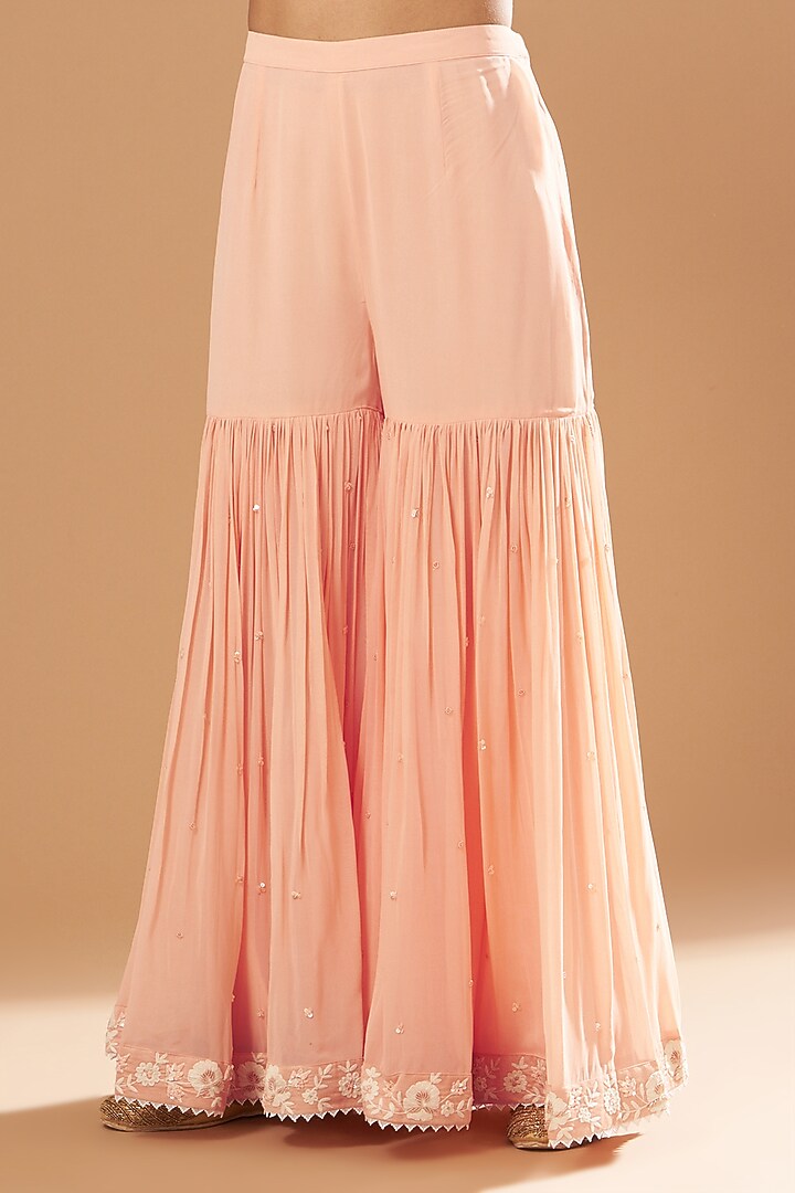 Blush Pink Silk Chanderi Gharara Set by Sheetal Batra at Pernia's Pop Up Shop