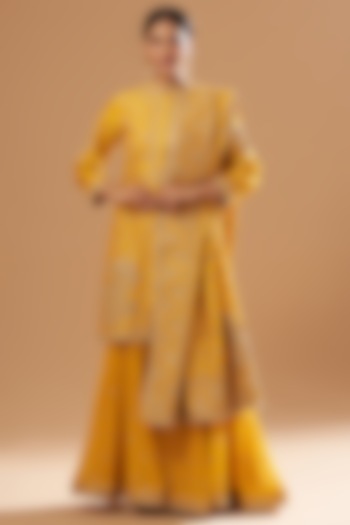 Mustard Pure Raw Silk Gharara Set by Sheetal Batra at Pernia's Pop Up Shop