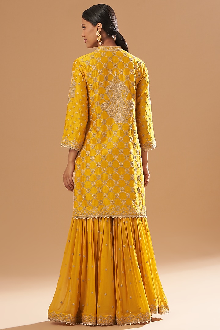 Mustard Pure Raw Silk Gharara Set by Sheetal Batra at Pernia's Pop Up Shop