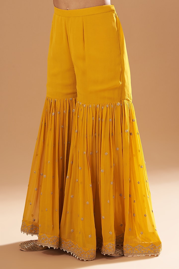 Mustard Pure Raw Silk Gharara Set by Sheetal Batra at Pernia's Pop Up Shop