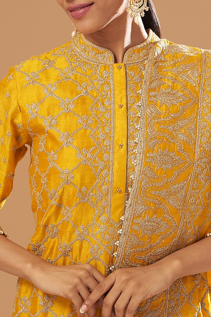 Mustard Pure Raw Silk Gharara Set by Sheetal Batra at Pernia's Pop Up Shop