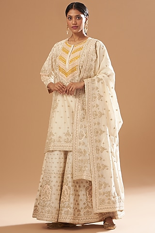 White Chanderi Silk Gharara Set by Sheetal Batra