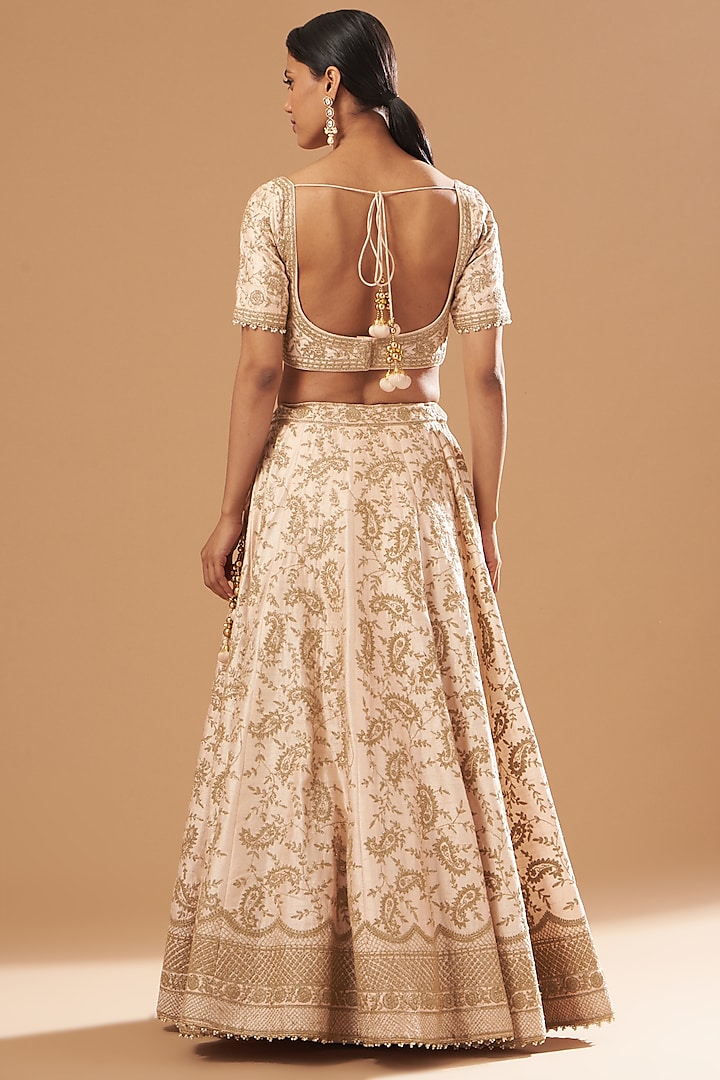 Blush Pink Raw Silk Embroidered Bridal Lehenga Set by Sheetal Batra at Pernia's Pop Up Shop