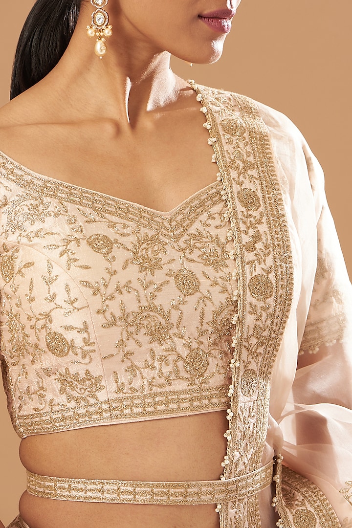 Blush Pink Raw Silk Embroidered Bridal Lehenga Set by Sheetal Batra at Pernia's Pop Up Shop