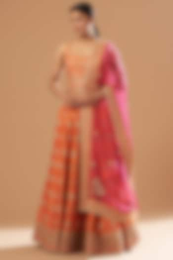 Orange Raw Silk Embroidered Wedding Lehenga Set by Sheetal Batra at Pernia's Pop Up Shop