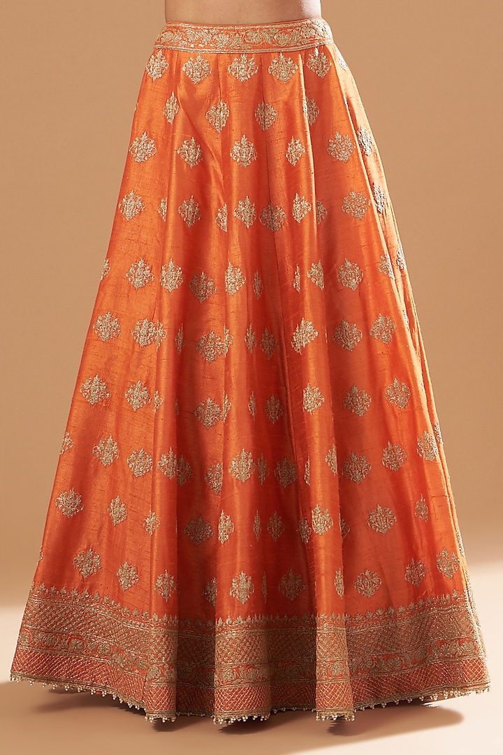 Orange Raw Silk Embroidered Wedding Lehenga Set by Sheetal Batra at Pernia's Pop Up Shop