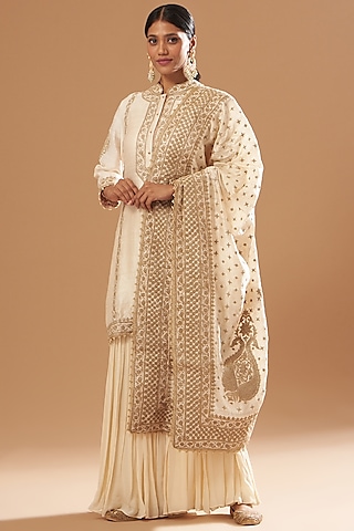 White Raw Silk Gharara Set by Sheetal Batra