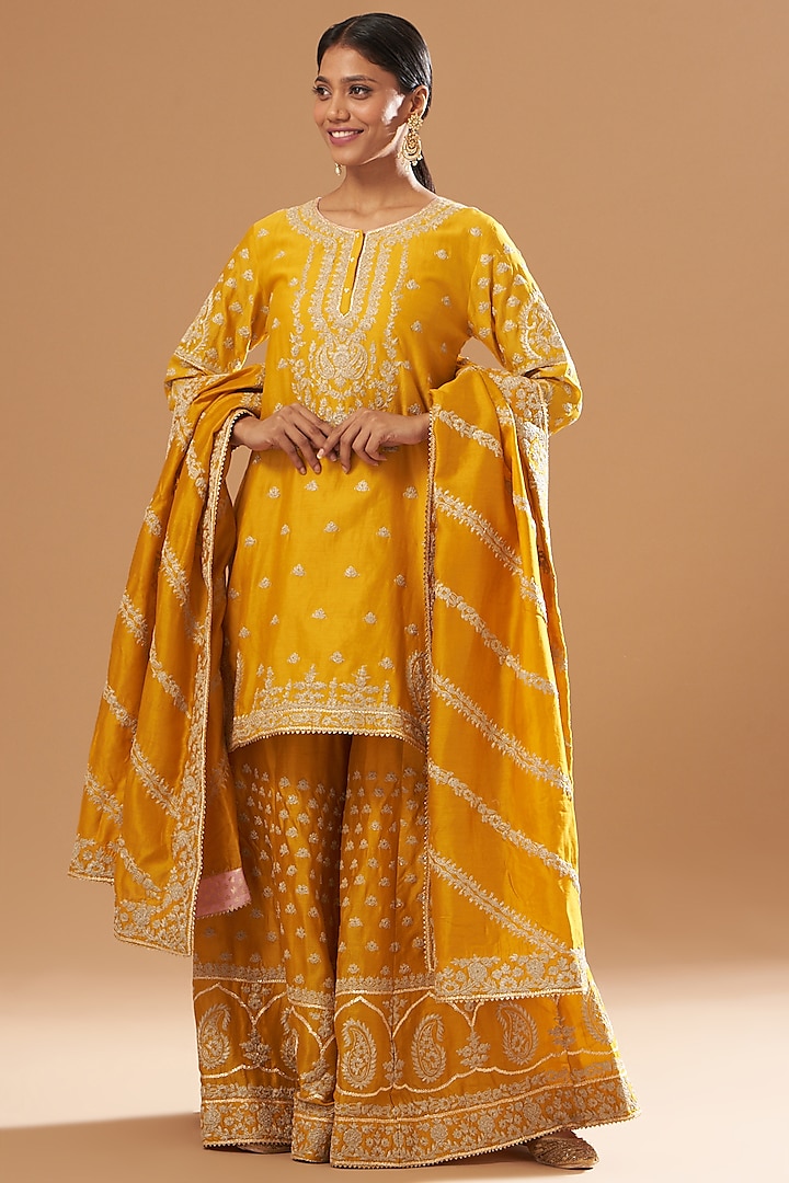 Mustard Silk Gharara Set In Silk Chanderi by Sheetal Batra at Pernia's Pop Up Shop