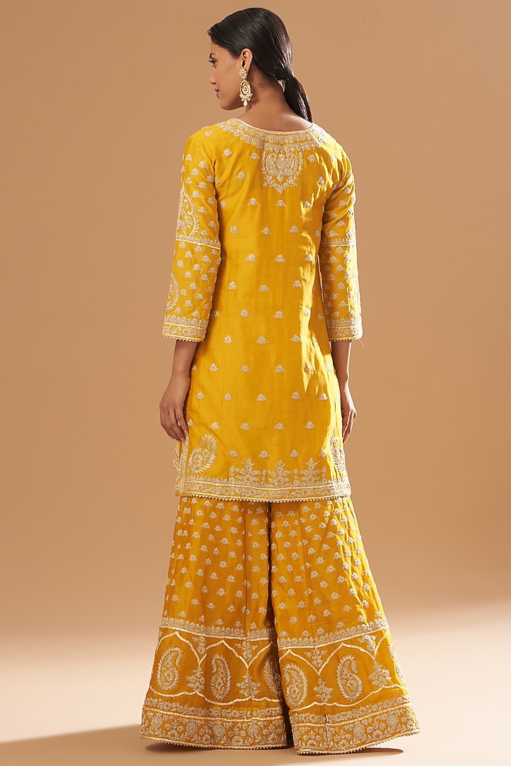 Mustard Silk Gharara Set In Silk Chanderi by Sheetal Batra at Pernia's Pop Up Shop