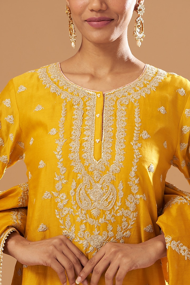 Mustard Silk Gharara Set In Silk Chanderi by Sheetal Batra at Pernia's Pop Up Shop